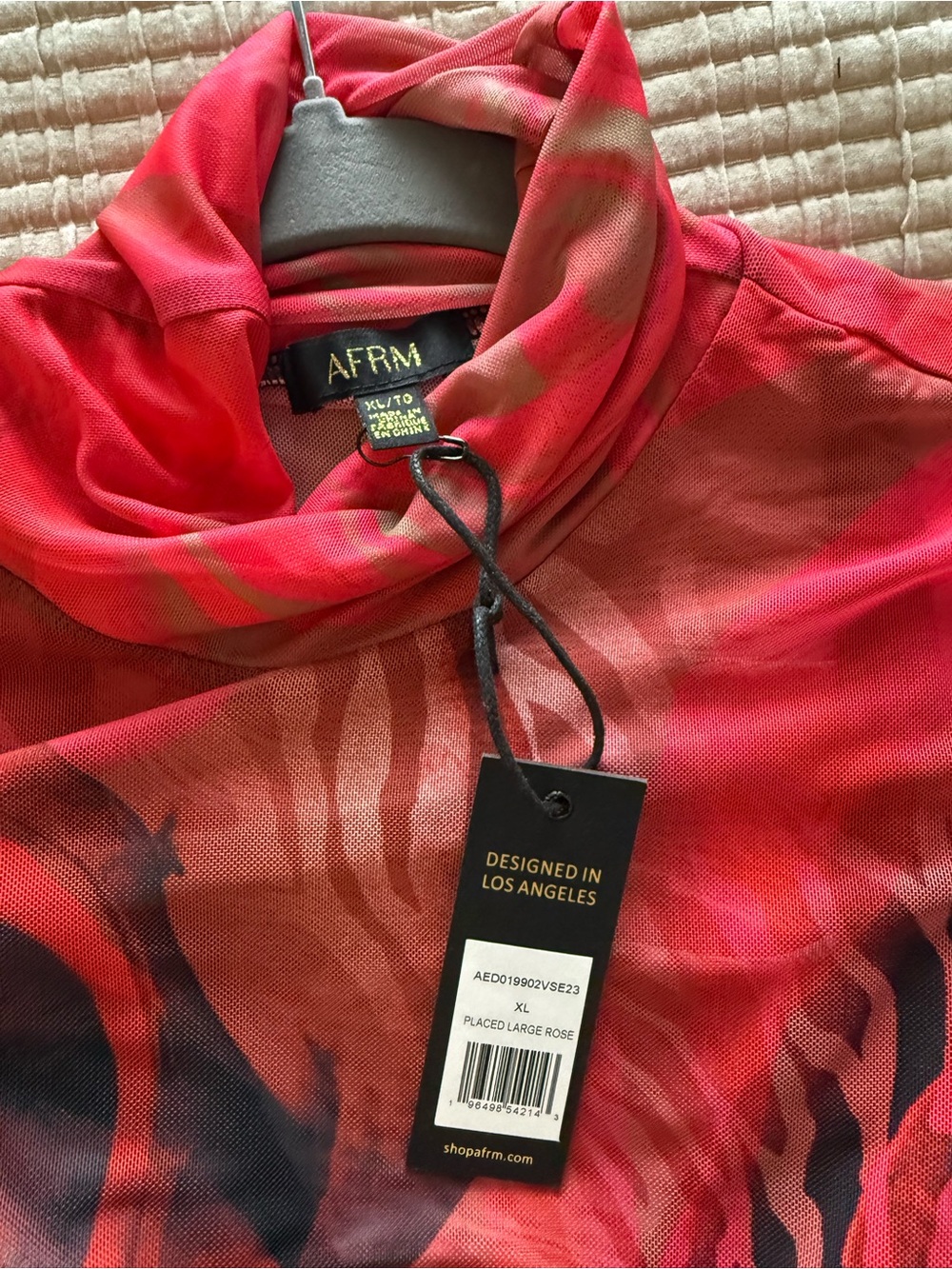 NWT Revolve AFRM Shailene Red Rose-Print Long Sleeve Mesh Midi Dress, size XL. - Picture 6 of 6